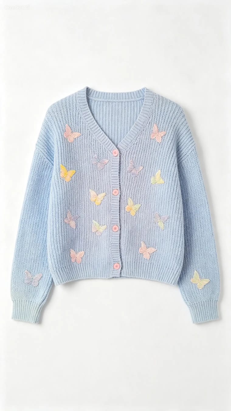 Whimsical Butterfly Cropped Cardigan